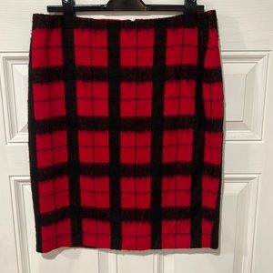 Talbots red and black wool blend skirt.